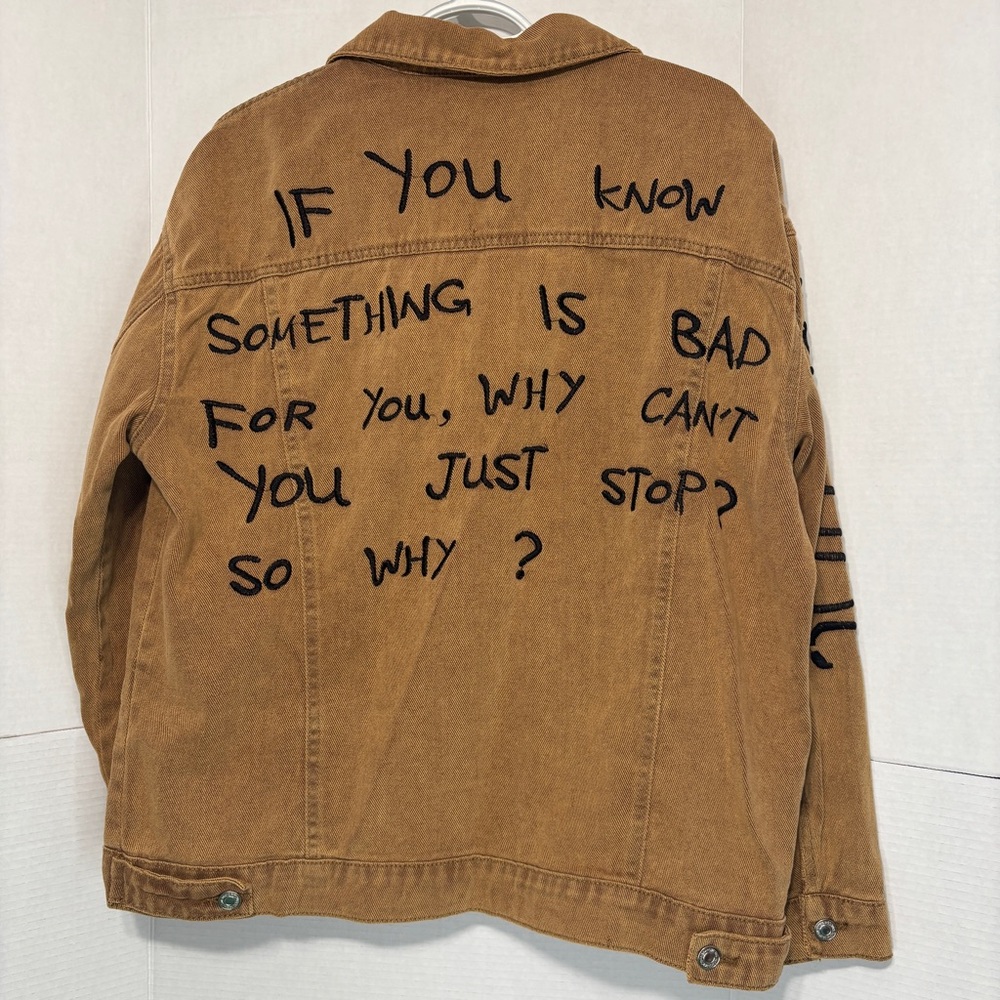 Shein Manfinity Hypermode Men’s Cotton Slogan Graphic Flap Pocket Denim Jacket - Picture 2 of 12